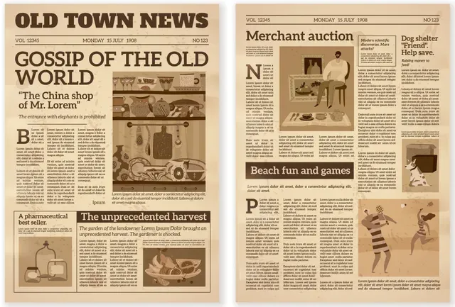 Two vintage newspaper pages with headlines 