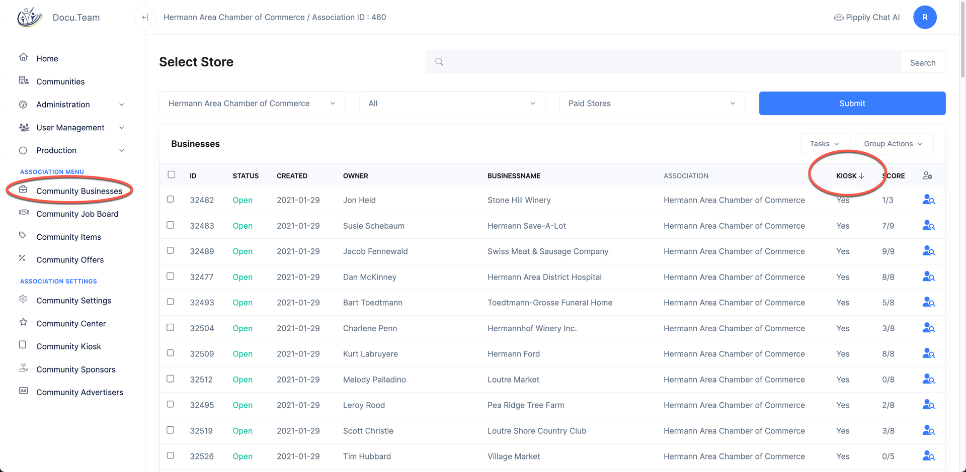 Interface showing a list of resources with a 