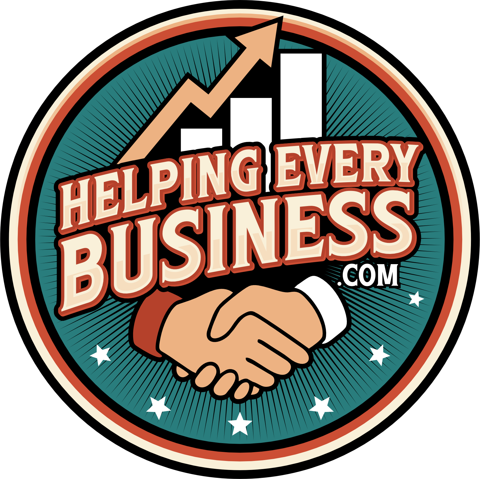Logo: Hands shaking with rising graph,