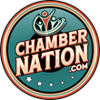 Chamber Nation logo: Teal and orange circle with stylized figures above text "CHAMBER NATION .COM". Stars surround text.