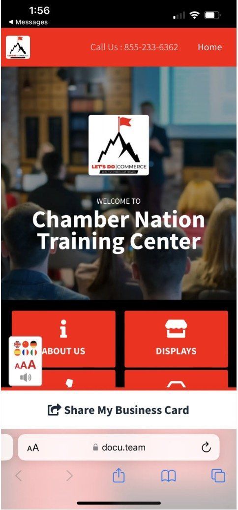 Mobile app for Chamber Nation Training Center, showing info about a training session, with red and white colors.