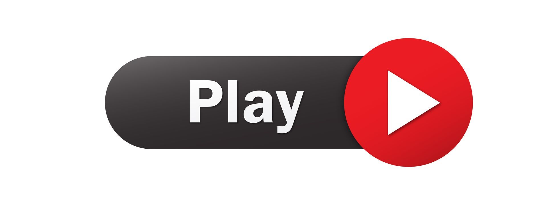 Black Play button with white text, red play icon.