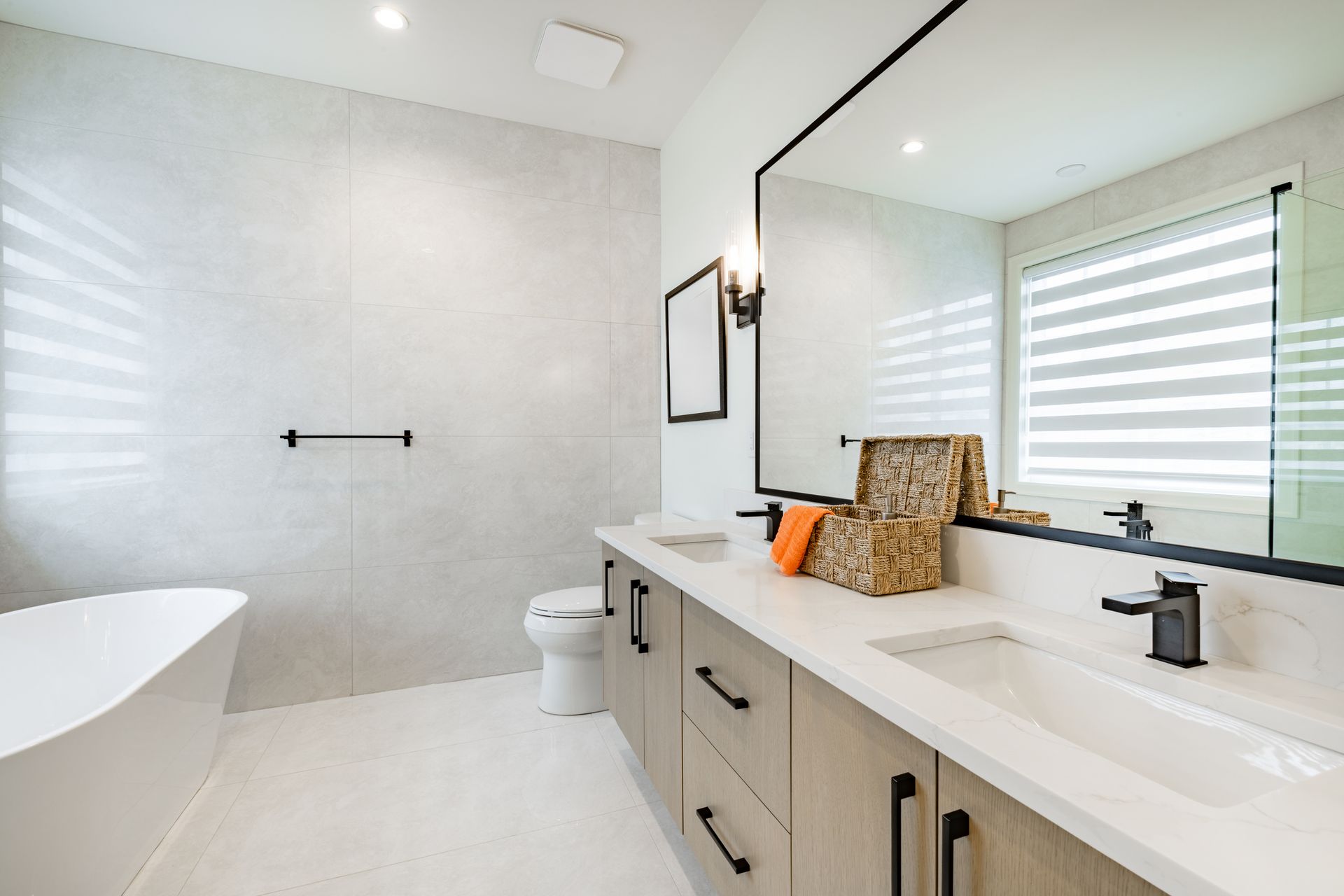 Modern bathroom with a White Tub — Allentown, PA — Premier CCM, INC Modern bathroom with a White Tub — Allentown, PA — Premier CCM, INC