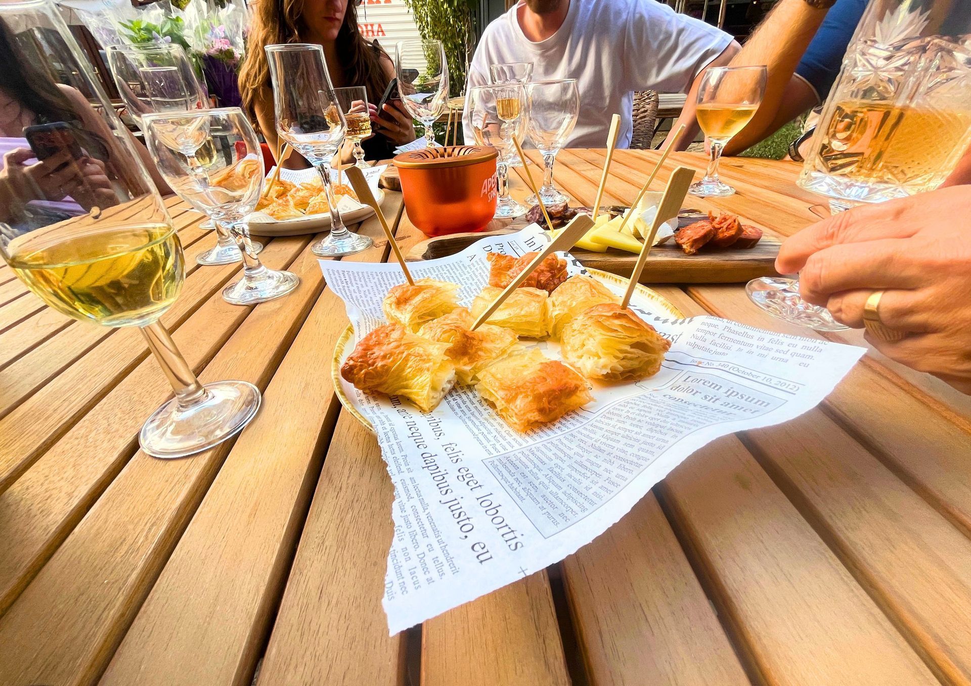 glases of wine and tasting banitsa