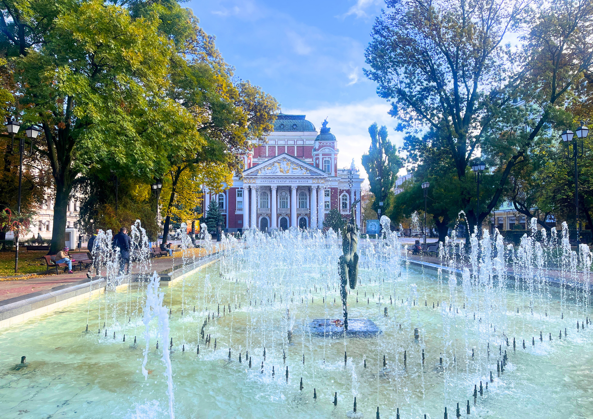 Sofia city fountains and Theater Ivan Vazov