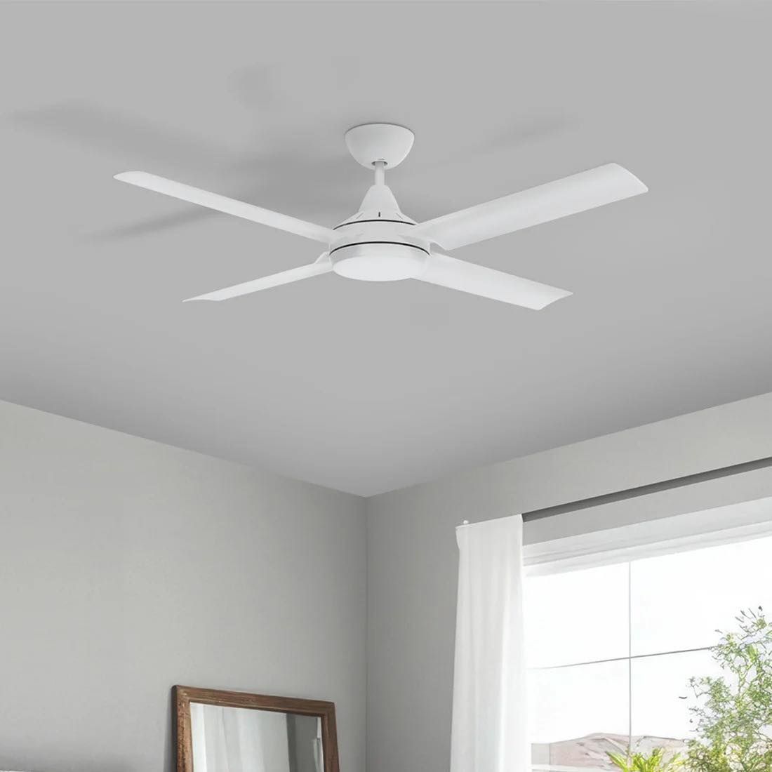 White Ceiling Fan With Four Blades in a White Room — Elite Electrical Ballarat in Delacombe, VIC
