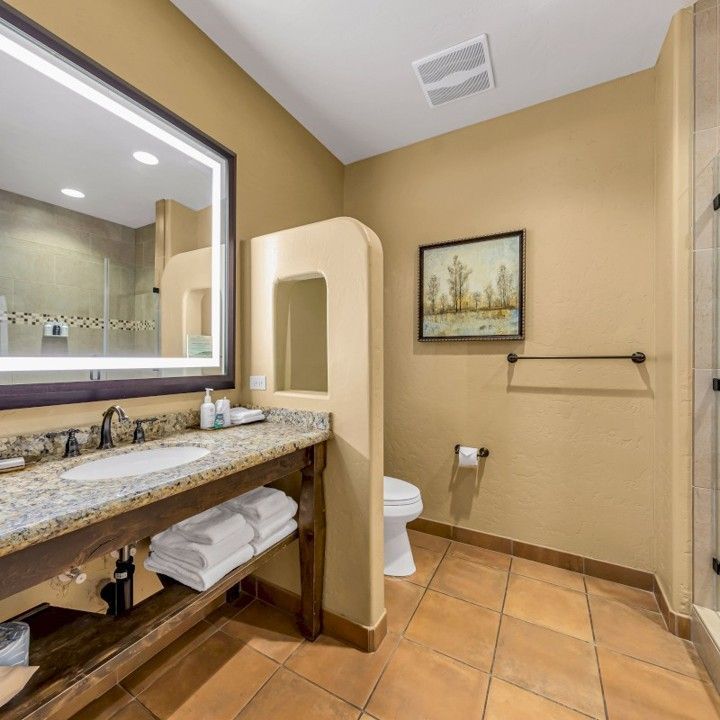 A bathroom with a toilet a sink and a mirror