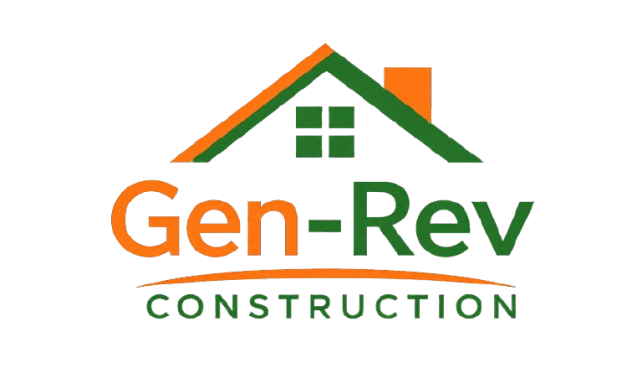 Gen-Rev Properties logo with orange and green house roof and text