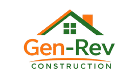 Gen-Rev Properties logo with orange and green house roof and text