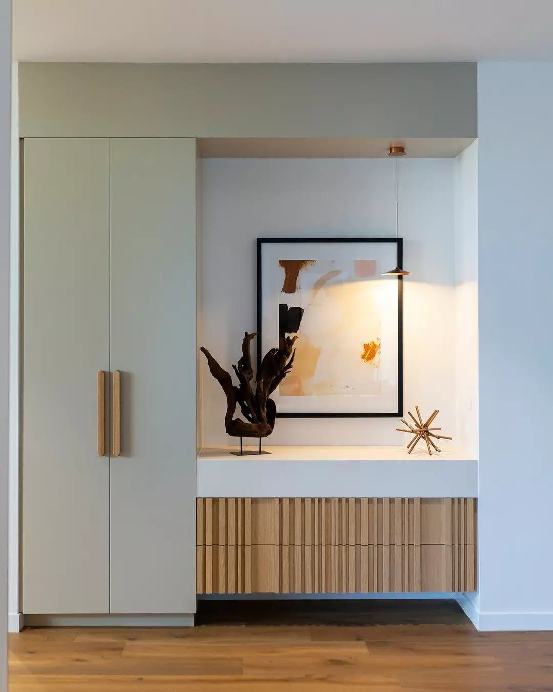 Minimalist Built-in Cabinet With Artwork and Lamp — Complete Property Projects in Phillip, ACT