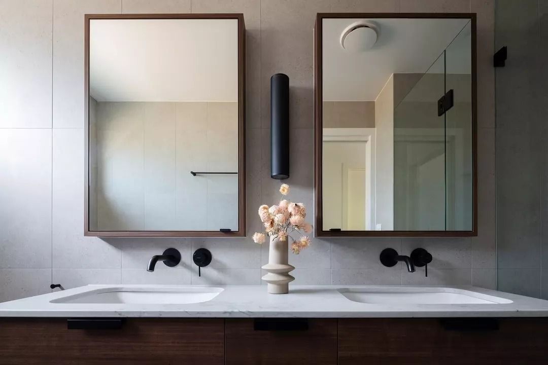 Modern Double Bathroom Vanity with Two Mirrors — Complete Property Projects In Phillip, ACT