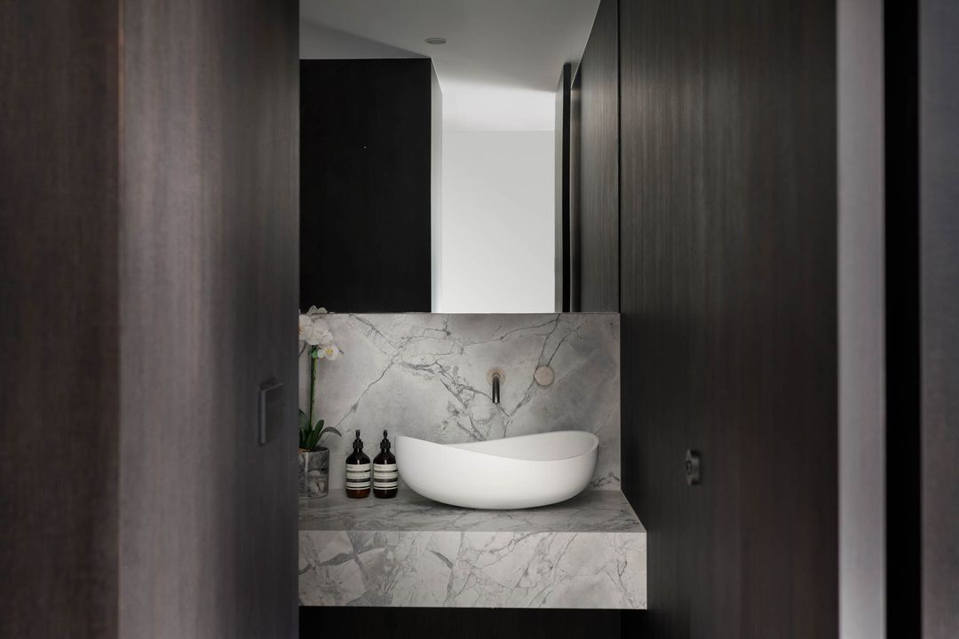 Modern Bathroom Vanity with Marble Sink — Complete Property Projects In Phillip, ACT
