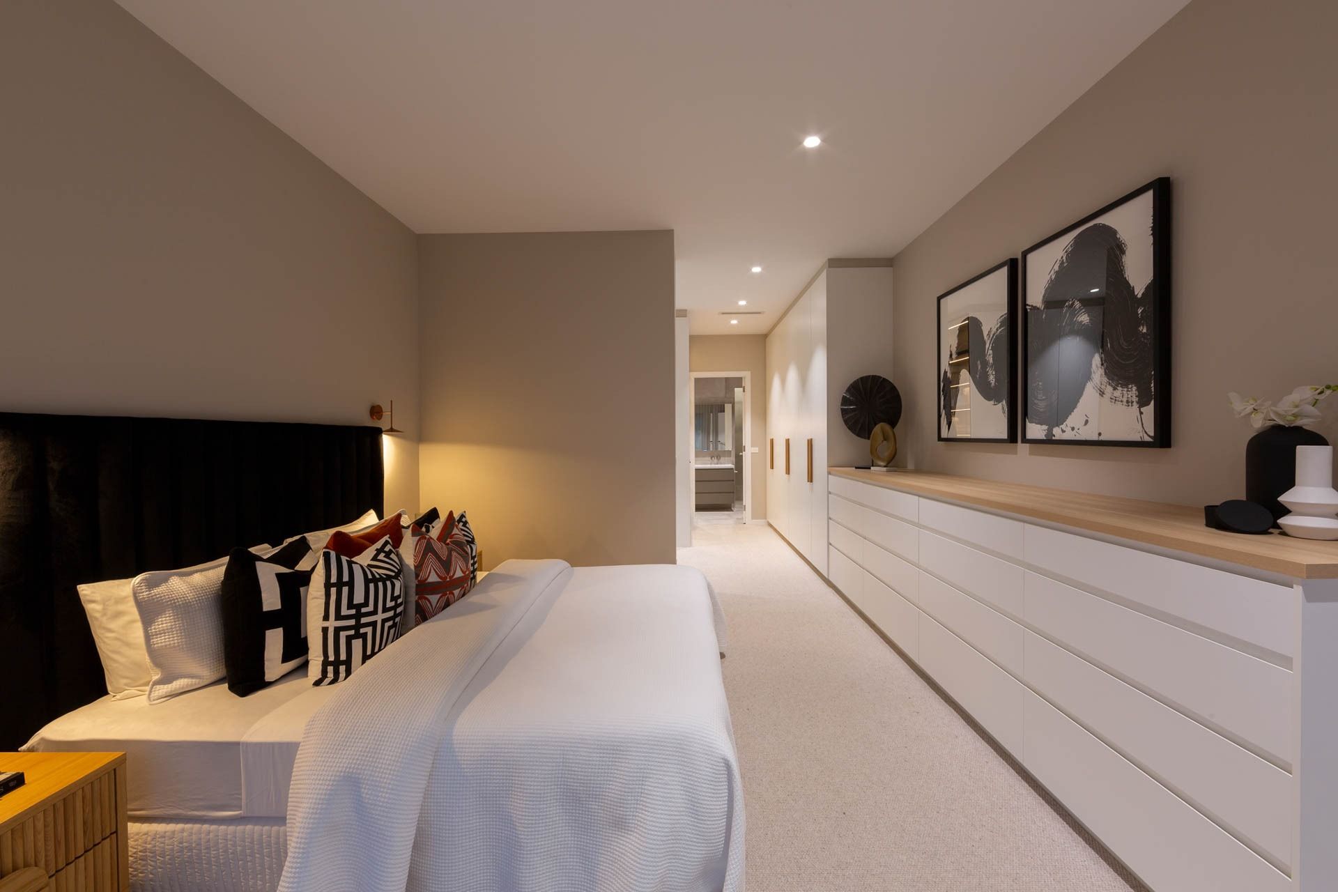 Minimalist Beige Bedroom with A Bed — Complete Property Projects In Phillip, ACT