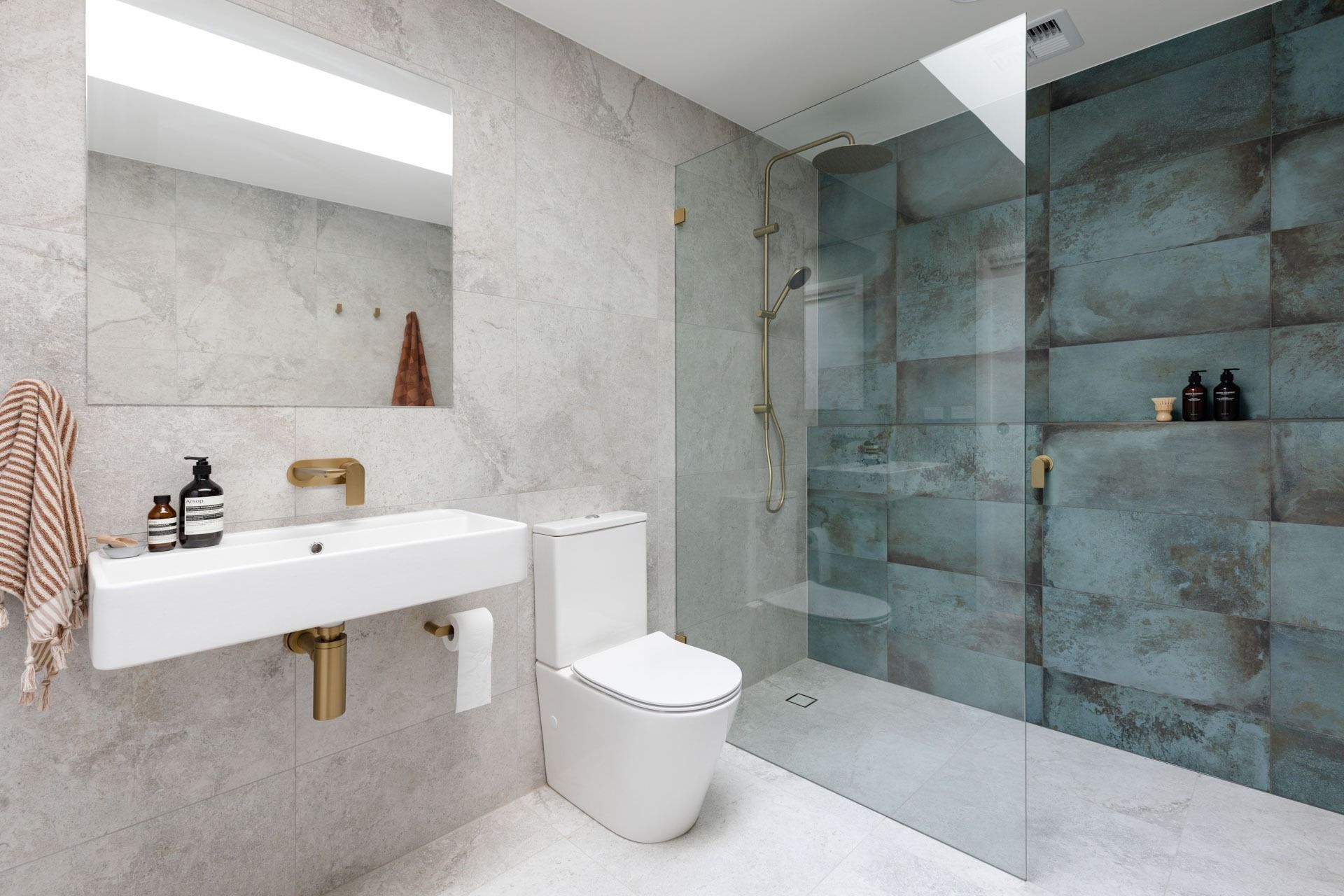 Modern Bathroom with Wall-Mounted Sink, Toilet — Complete Property Projects In Phillip, ACT
