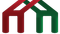 A red and green house logo on a white background.