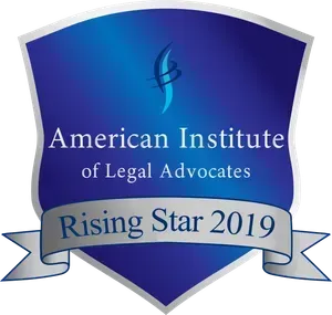 Blue and silver shield logo reading