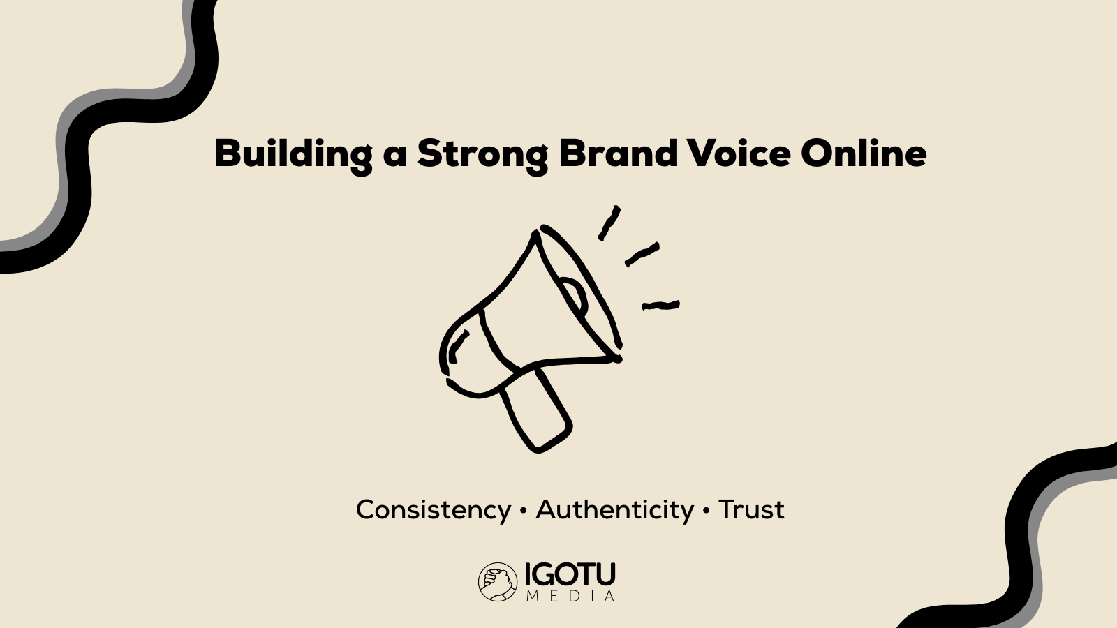 Graphic about building a strong brand voice, featuring a megaphone icon, and text Graphic about building a strong brand voice, featuring a megaphone icon, and text