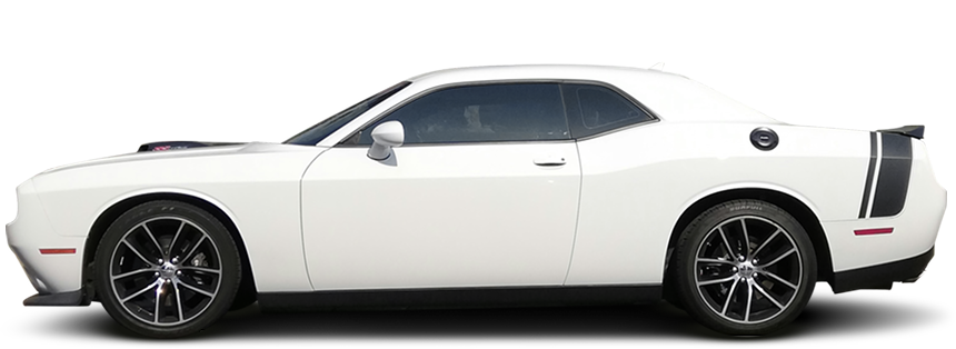 White Dodge Challenger side view on a white background