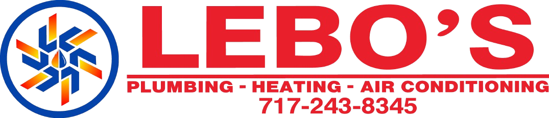 LEBO'S Plumbing, Heating & Air Conditioning logo with red and blue text and circular emblem