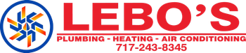 LEBO'S Plumbing, Heating & Air Conditioning logo with red and blue text and circular emblem