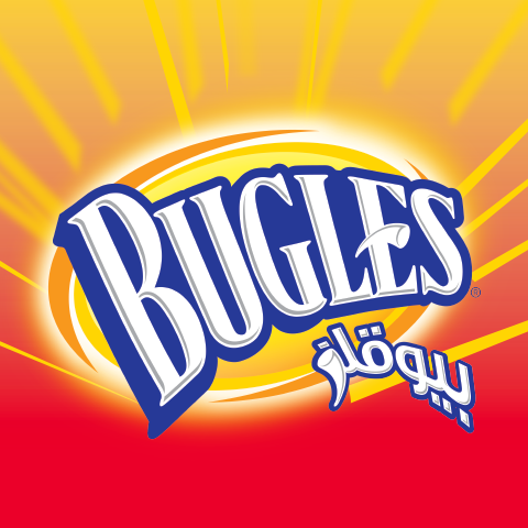 A bugles logo on a red and yellow background