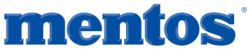 A blue mentos logo on a white background
