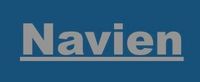 Navien logo in light gray on a blue background with an underline