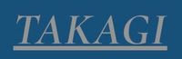 Blue background with italic silver “TAKAGI” logo above a gray underline