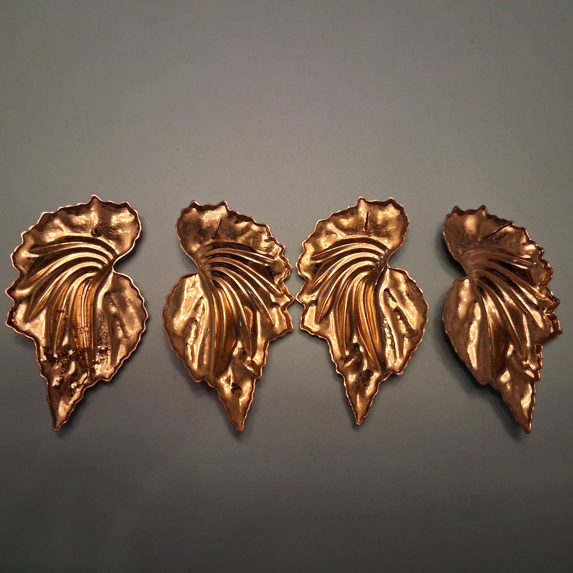 Vintage 1980s Enamel Leaf Pierced Earrings Set – Terracotta Orange & Sage Green (2 Pairs)