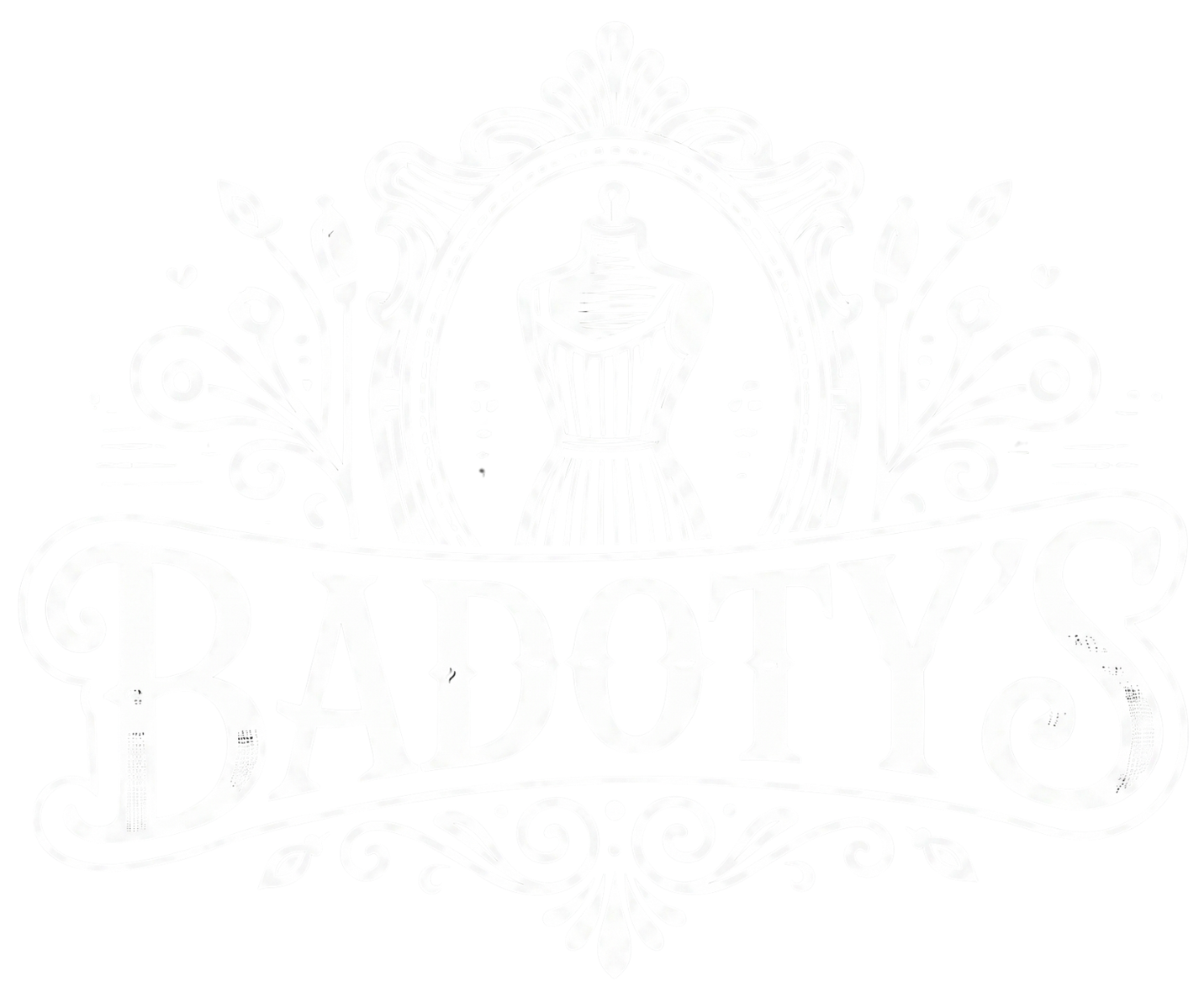 Faint embossed illustration of a decorative circular emblem with small figures and patterns on a white background