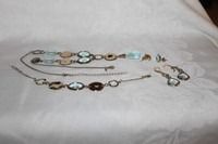 Vintage AVON signed marked NWT Gold Toned Gemmed Necklace, earrings and bracelet