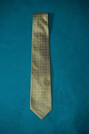 Light gold patterned necktie on a teal background