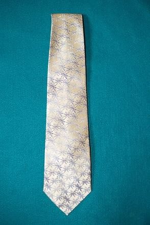 Light gold patterned necktie on a teal background