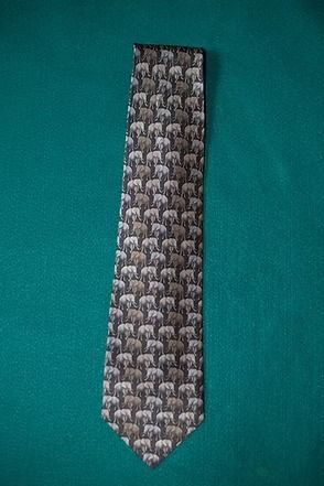 Gray patterned necktie on a teal background.