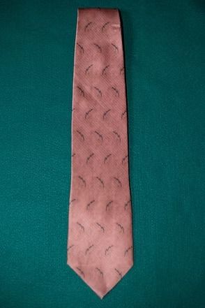 Pink patterned necktie on a teal background