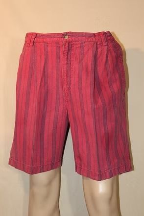 Red striped shorts on a mannequin against a beige background