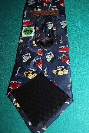 Dark navy necktie with colorful cartoon cars and faces on a teal background