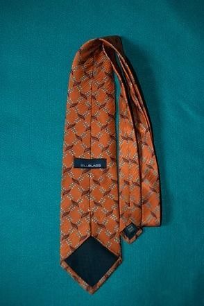 Orange patterned necktie on a teal background