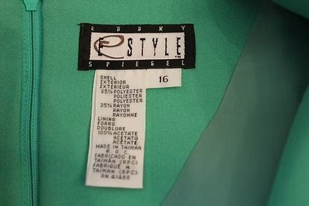 Green short-sleeve dress on a mannequin, shown from the back.