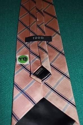 Pink and blue striped necktie on a teal background