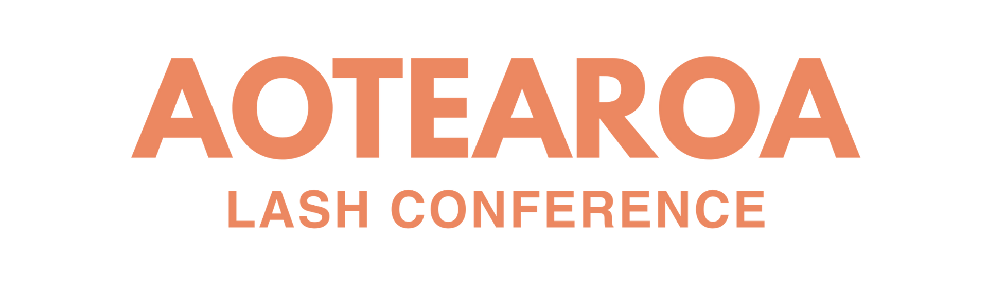 Aotearoa Lash Conference logo in peach text on a white background