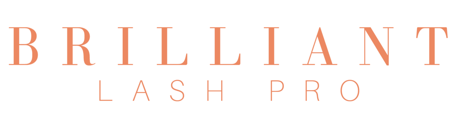 Brilliant Lash Pro logo in soft peach and gold text on a white background