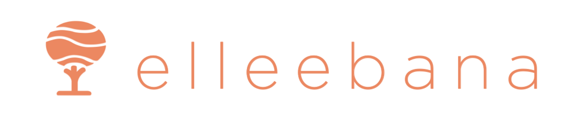 The Elleebana logo, featuring a peach-colored tree icon followed by the brand name in a matching, thin sans-serif font.
