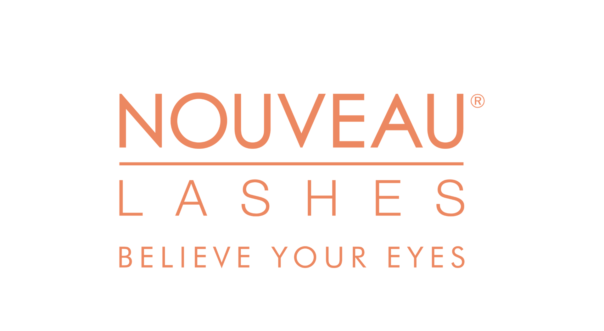 The Nouveau Lashes logo in copper text on a white background, with the tagline