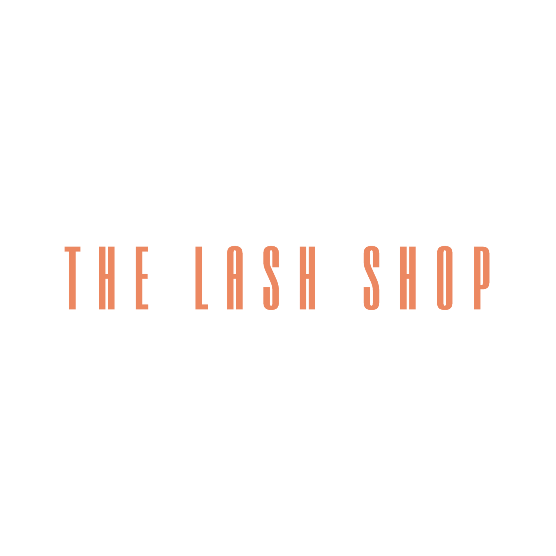 Orange text reading “THE LASH SHOP” on a white background