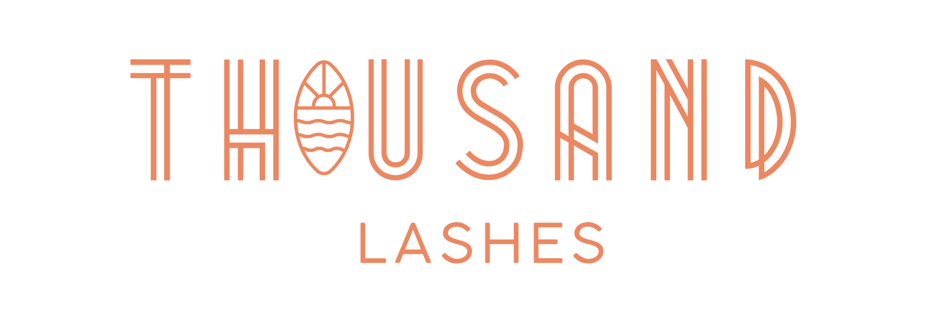 Logo reading “THOUSAND LASHES” in thin orange lettering on a white background