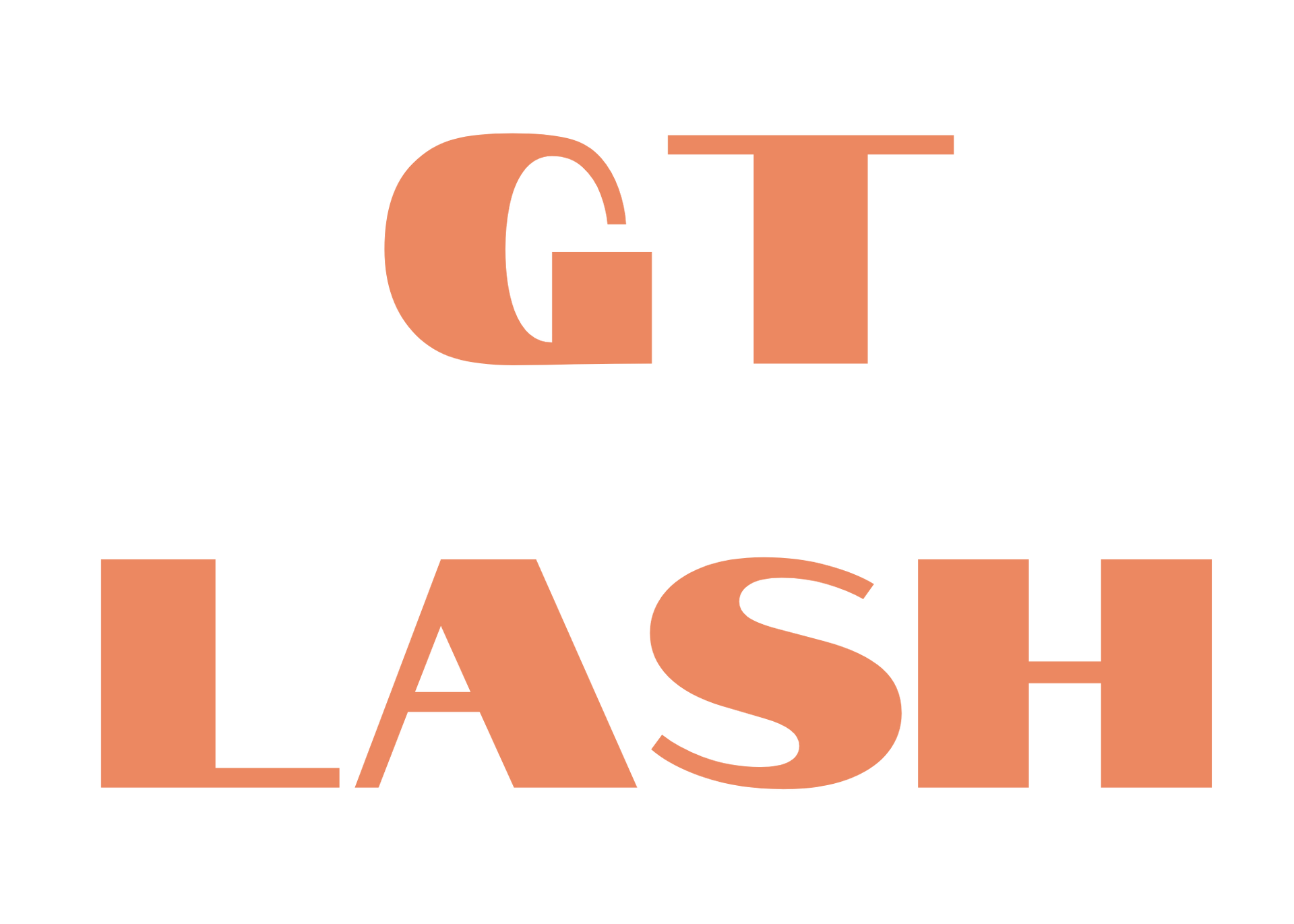 Orange “GT LASH” text on a white background