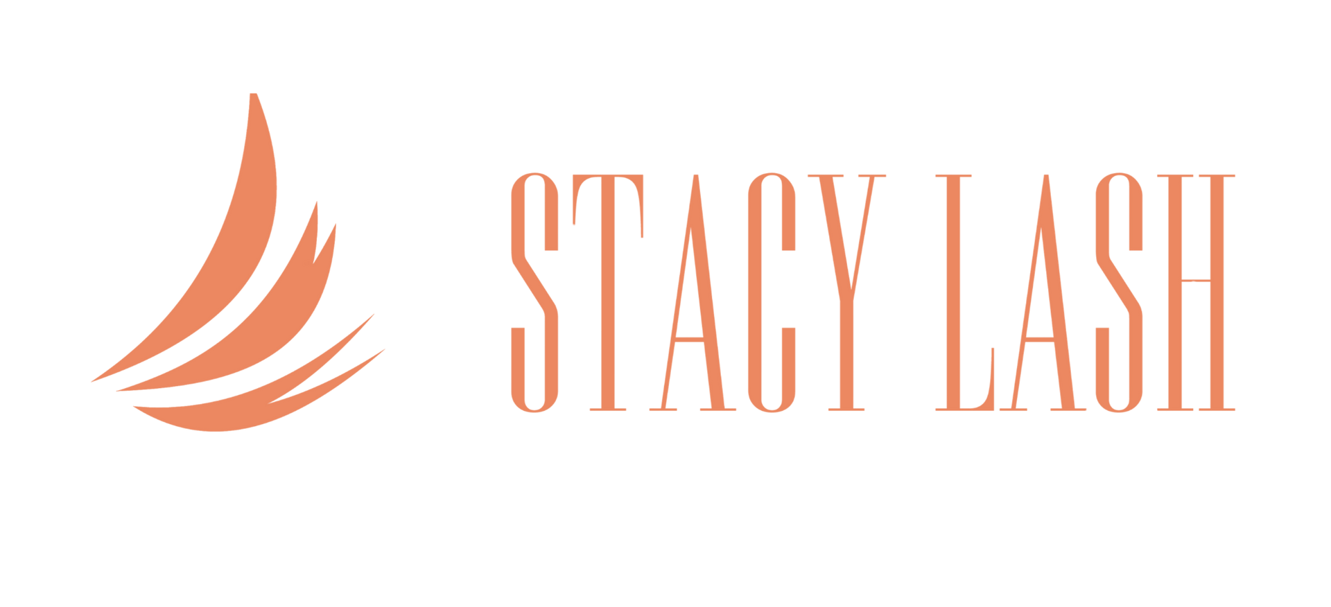 Stylized peach logo of a wing beside the words “STACY LASH” on a white background