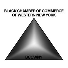 Logo for Black Chamber of Commerce of Western New York; black triangle with BCCWNY initials.