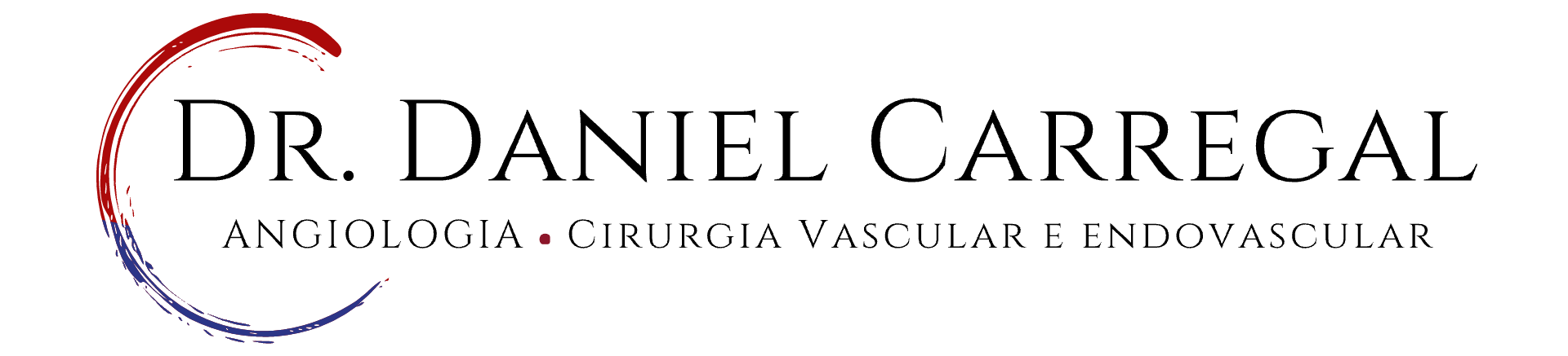 Logotipo da Clínica Vascular Daniel Carregal com um círculo vermelho e azul ao redor do texto.